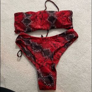 Red snakeskin bikini set
